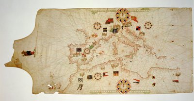 Mapa náutico en miniatura del Mediterráneo Central, 1560 de Matteo Prunes